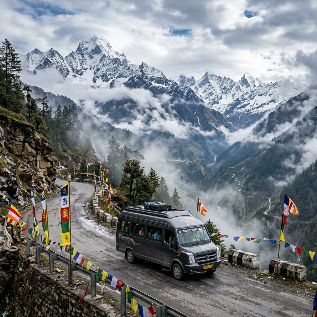 Ancient Kedarnath Temple against Himalayan snow peaks – Delhi to Kedarnath Urbania on rent for family & group tours