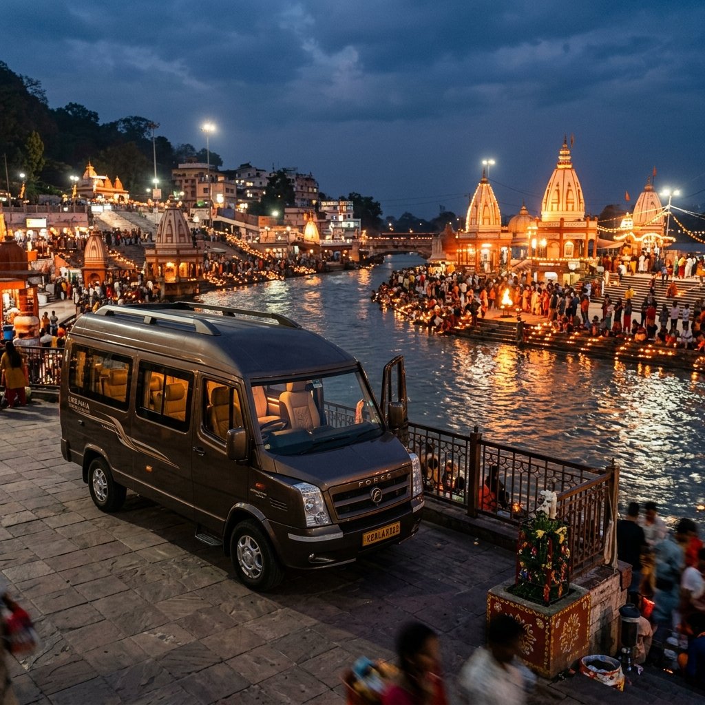 Ganga river ghats at Har Ki Pauri in Haridwar, Uttarakhand – Delhi to Haridwar Urbania on rent for family & group tours