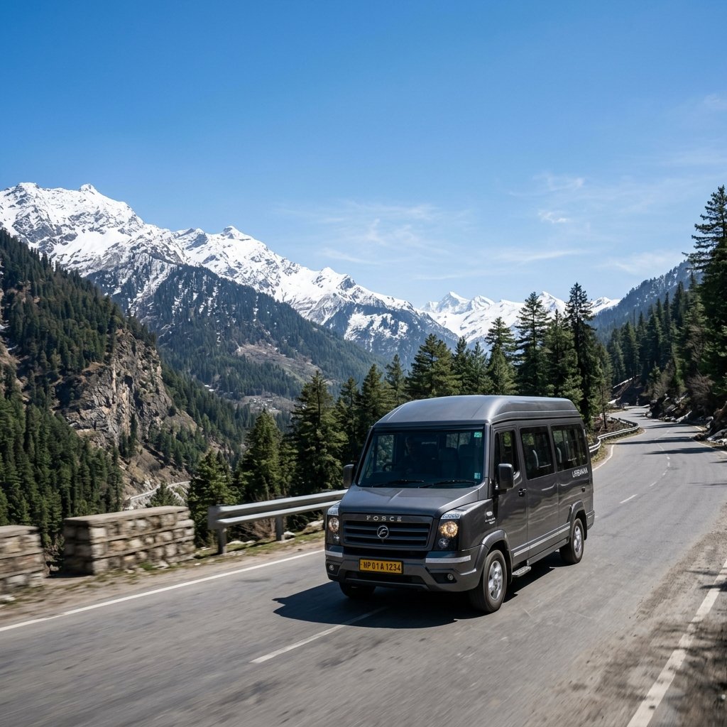 Snow-covered mountain peaks in Manali, Himachal Pradesh – Delhi to Manali Urbania on rent for family & group tours