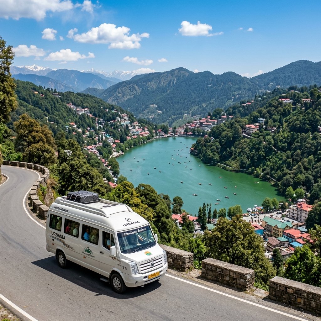 Naini Lake and surrounding green hills in Nainital, Uttarakhand – Delhi to Nainital Urbania on rent for family & group tours